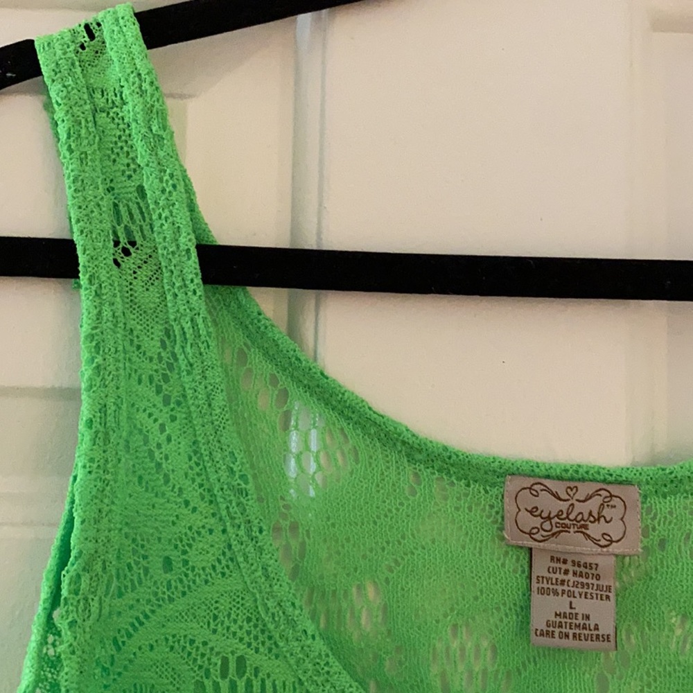 ✨Reduced EYELASH tank / crop top - semi sheer in a neon green lace - Picture 2 of 3